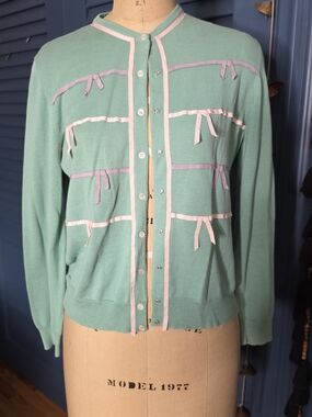 ARCHIVAL 2005 Marc Jacobs Y2K Mint Ribbon Emeline Cardigan ASO Rory Gilmore M
